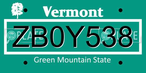 ZB0Y538 Vermont License Plate