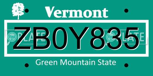 ZB0Y835 Vermont License Plate