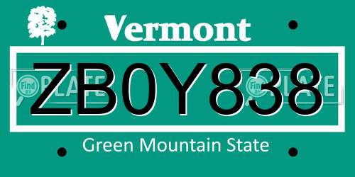 ZB0Y838 Vermont License Plate