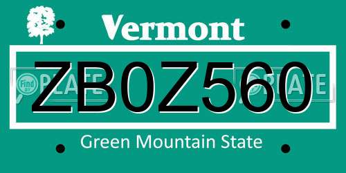 ZB0Z560 Vermont License Plate