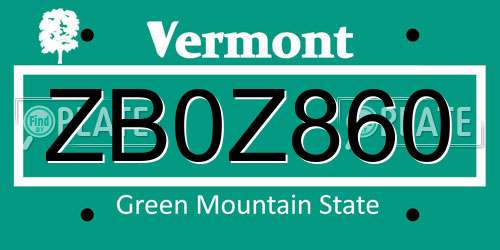 ZB0Z860 Vermont License Plate