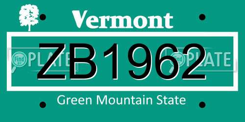 ZB1962 Vermont License Plate