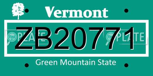 ZB20771 Vermont License Plate