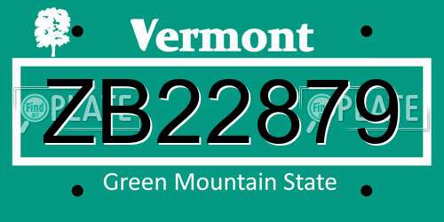ZB22879 Vermont License Plate