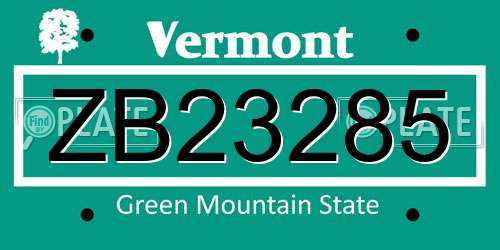 ZB23285 Vermont License Plate