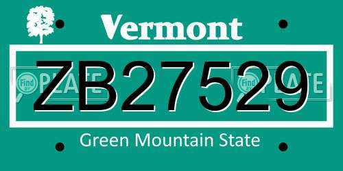 ZB27529 Vermont License Plate