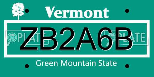 ZB2A6B Vermont License Plate