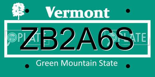 ZB2A6S Vermont License Plate