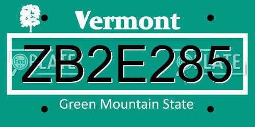ZB2E285 Vermont License Plate
