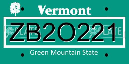 ZB2O221 Vermont License Plate