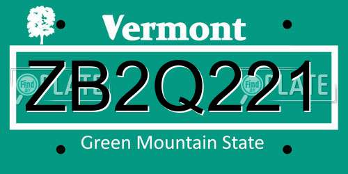 ZB2Q221 Vermont License Plate