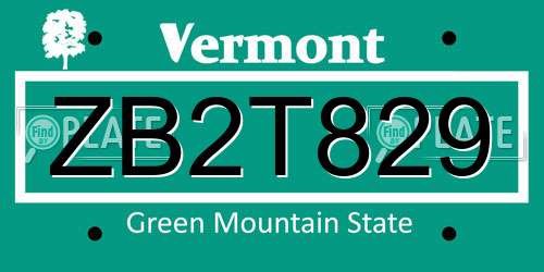ZB2T829 Vermont License Plate