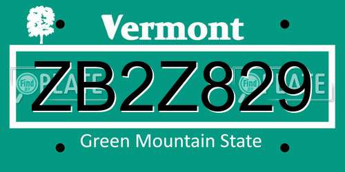 ZB2Z829 Vermont License Plate