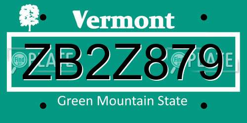 ZB2Z879 Vermont License Plate