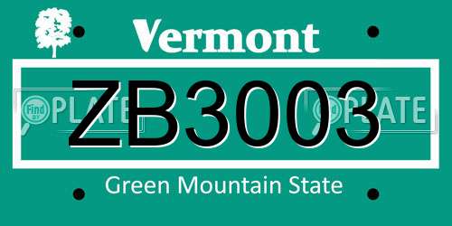 ZB3003 Vermont License Plate