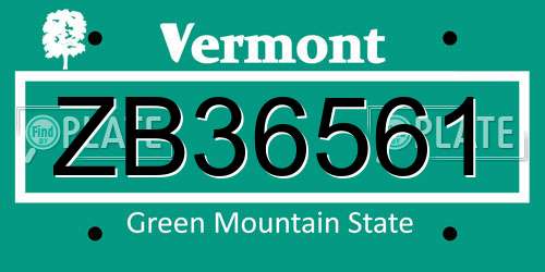 ZB36561 Vermont License Plate