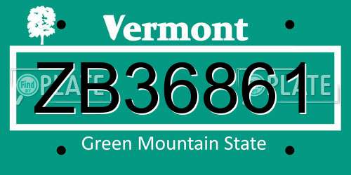 ZB36861 Vermont License Plate
