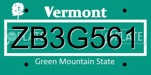 ZB3G561 Vermont License Plate