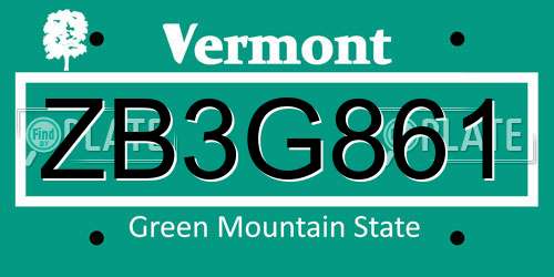 ZB3G861 Vermont License Plate