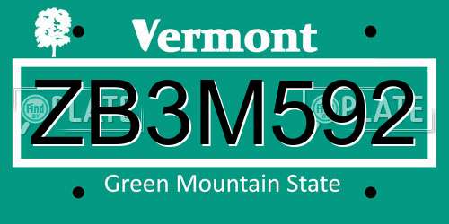 ZB3M592 Vermont License Plate