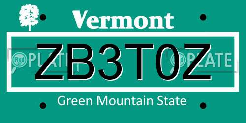 ZB3T0Z Vermont License Plate