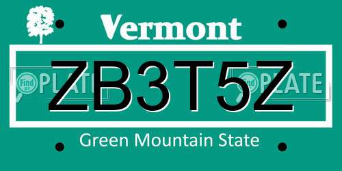ZB3T5Z Vermont License Plate