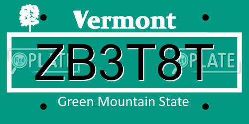 ZB3T8T Vermont License Plate