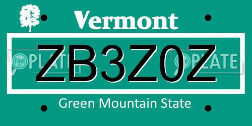ZB3Z0Z Vermont License Plate