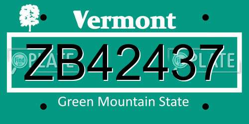ZB42437 Vermont License Plate
