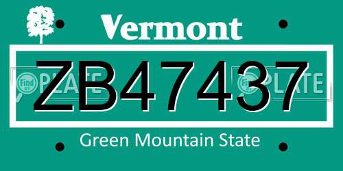 ZB47437 Vermont License Plate