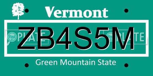 ZB4S5M Vermont License Plate