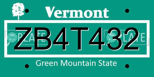 ZB4T432 Vermont License Plate