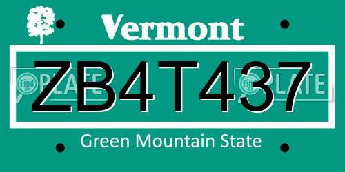 ZB4T437 Vermont License Plate