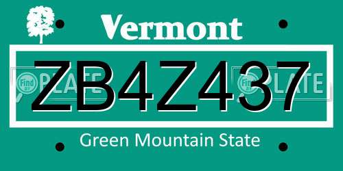 ZB4Z437 Vermont License Plate