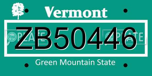 ZB50446 Vermont License Plate