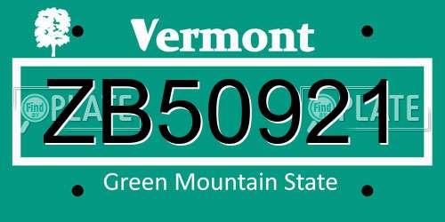 ZB50921 Vermont License Plate
