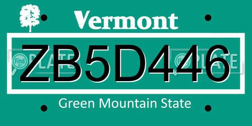 ZB5D446 Vermont License Plate