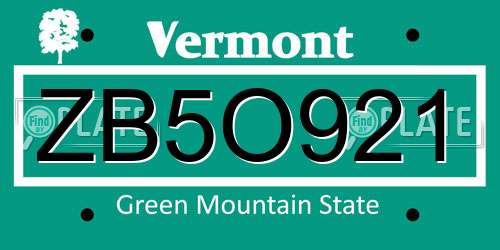 ZB5O921 Vermont License Plate