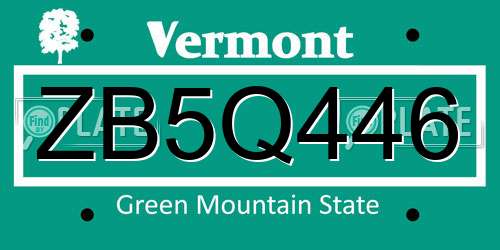 ZB5Q446 Vermont License Plate