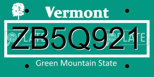 ZB5Q921 Vermont License Plate