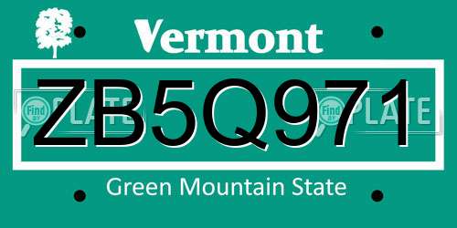 ZB5Q971 Vermont License Plate