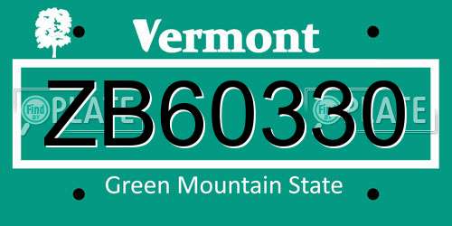 ZB60330 Vermont License Plate