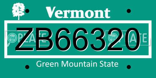 ZB66320 Vermont License Plate