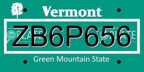 ZB6P656 Vermont License Plate