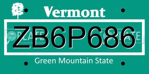ZB6P686 Vermont License Plate