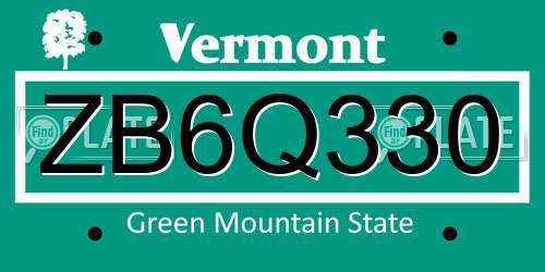 ZB6Q330 Vermont License Plate