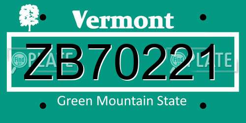 ZB70221 Vermont License Plate