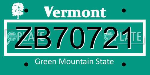 ZB70721 Vermont License Plate