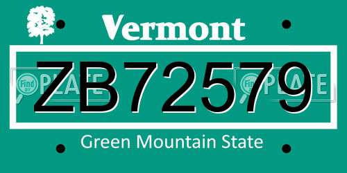 ZB72579 Vermont License Plate