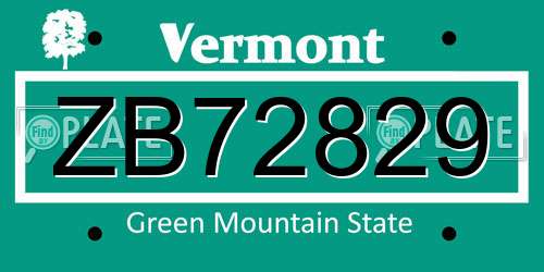 ZB72829 Vermont License Plate